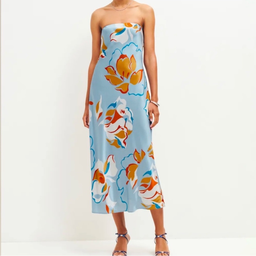 Reformation Strapless Floral Dress - Blue and Orange